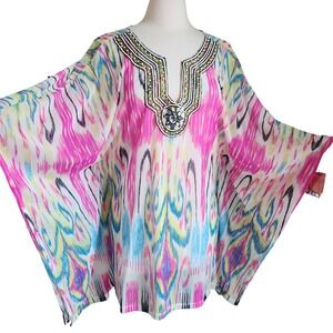 INC INTERNATIONAL CONCEPTS Women's Large Mesh Boho Beaded Kimono Swim NWT